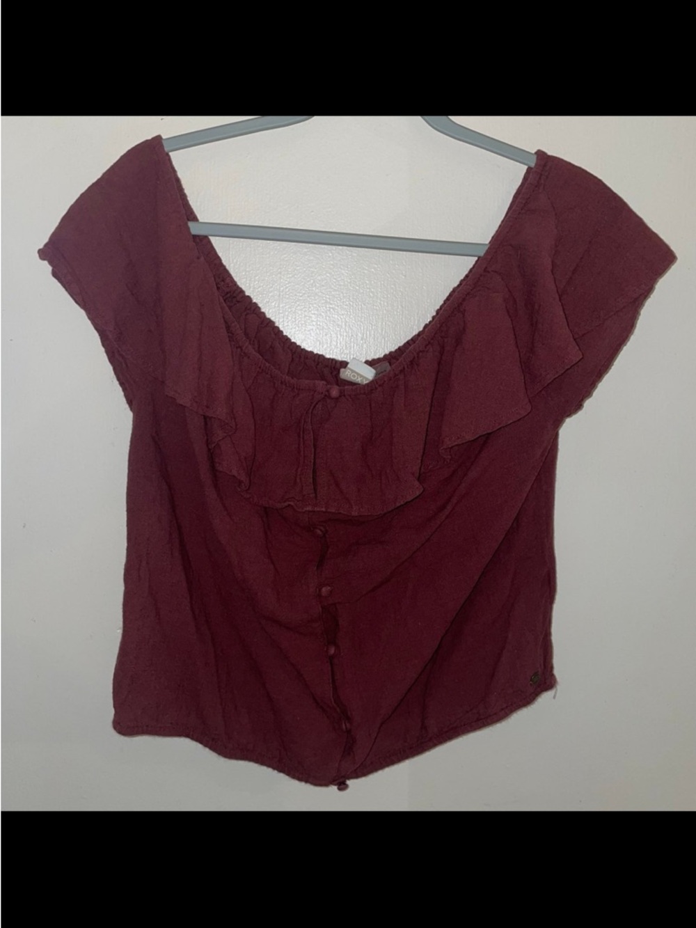 Roxy 💮 Off-Shoulder Ruffle Button Front Top - large - Picture 2 of 5